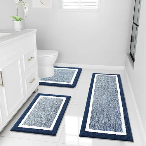 Miniatura 20 de OLANLY Juego de alfombras de baño de 3 piezas, alfombras de baño de microfibra suave y absorbente y alfombra de inodoro de contorno en forma de U