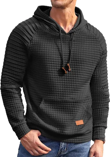 COOFANDY Sudadera con capucha para hombre, de manga larga, con cordón, de punto gofre, con bolsillo tipo canguro
