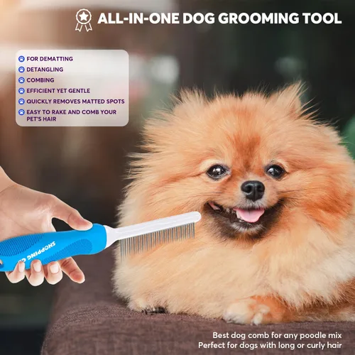 Miniatura 5 de Peine desenredante de aseo para mascotas para perros y gatos con dientes metálicos largos y cortos de acero inoxidable para eliminar enredos