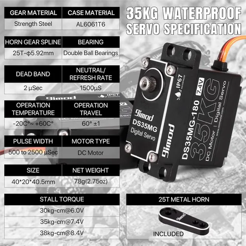 Miniatura 3 de Servo motor de dirección RC de alto par a prueba de agua de 77.2 lbs, potente y rápido engranaje de metal completo digital de alta velocidad servo