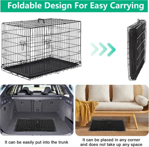 Miniatura 5 de FDW Jaula XL para perros con doble puerta, jaula plegable de alambre de metal de 42 pulgadas con bandeja extraíble y panel divisor, jaula para Negro