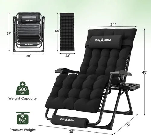 Miniatura 3 de Amopatio Silla de gravedad cero de gran tamaño, silla reclinable de 29 pulgadas de ancho, con bloqueo y reposapiés mejorados, soporte para tazas