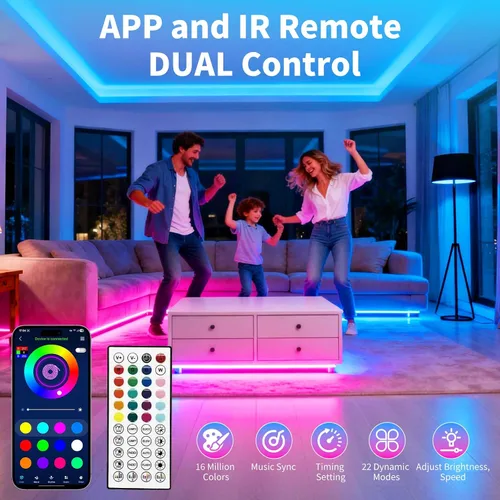 Miniatura 6 de Tira de luces LED, sincronización de música RGB, luces LED que cambian de color con control remoto y control remoto de aplicación inteligente, luces