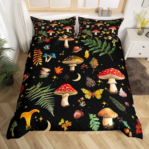 Miniatura 18 de Funda de edredón de hongos salvajes, acuarela, decoración de plantas naturales para exteriores, juegos de ropa de cama para niños, adolescentes