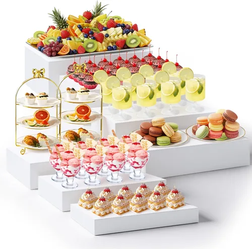 Miniatura 21 de Leinuosen Juego de 7 elevadores de buffet extra grandes de 8" a 14" caja de exhibición de acrílico cuadrada elevador de mesa de postres para Blanco