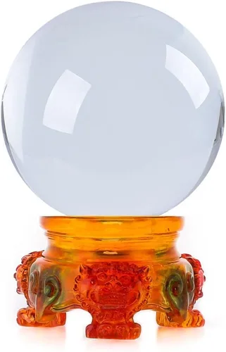 Miniatura 18 de Amlong Crystal bola de cristal de 3 pulgadas (80 milímetros) con base de secoya con diseño de león Morado
