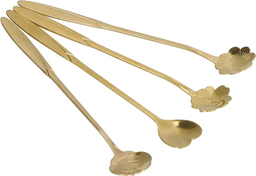 Miniatura 8 de Cuchara agitadora, 4PCS cuchara mezcladora de flores en forma de corazón cuchara de café de acero inoxidable cuchara de desierto cuchara de té
