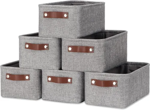 Miniatura 26 de DULLEMELO Juego de 4 cubos de almacenamiento, cesta de almacenamiento de tela para estantes, armario, cuarto del bebé, almacenamiento de juguetes