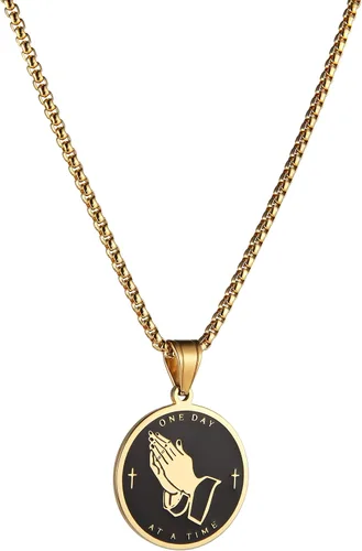 Miniatura 6 de HZMAN Bible Verse Prayer Necklace Christian Jewelry Gold Stainless Steel Praying Hands Coin Medal Pendant