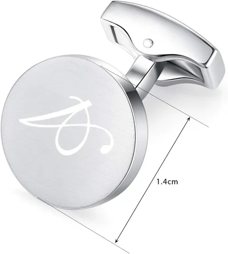 Miniatura 5 de Gemelos redondos con letra del alfabeto inicial para hombre, regalo de boda, negocios, acero inoxidable, plateado cepillado A-Z