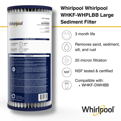 Miniatura 2 de Whirlpool WHKF-WHPLBB - Filtro de sedimento plisado de gran capacidad para toda la casa, mejorado de 20 micrones, reduce la arena, el suelo, el limo