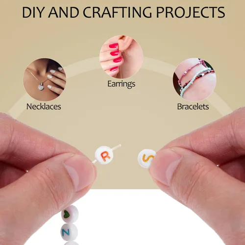 Miniatura 6 de SEWACC Cuentas de números de acrílico, 300 cuentas redondas de color mixto, cuentas blancas sueltas del alfabeto para hacer joyas de bricolaje