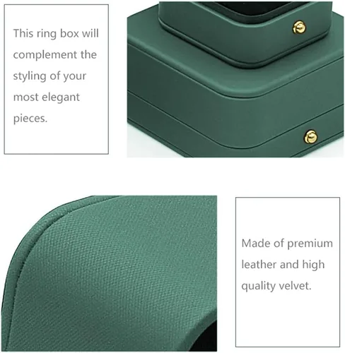 Miniatura 7 de Caja de compromiso de boda, caja de compromiso verde, caja cuadrada de terciopelo de cuero, caja para anillos de joyería de terciopelo de alta