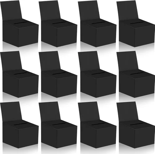 Paquete de 12 cajas de sugerencias para rifas con ranura, cajas de cartón de 6.5 x 4.5 x 4.5 pulgadas con ranura para boletos y cabecera extraíble