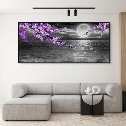 Miniatura 13 de yiijeah Arte de pared grande para sala de estar, lienzo para sala de estar, lienzo abstracto morado y dorado, decoración de pared de marco moderno