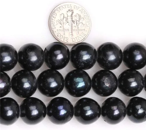 Miniatura 3 de Cuentas de perlas cultivadas de agua dulce para hacer joyas, piedras preciosas naturales semipreciosas de 0.433-0.472 in, redondas, color negro, 15
