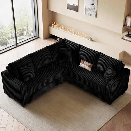 Miniatura 3 de Belffin - Sofá seccional convertible con chaise, sofá seccional en forma de L, sofá reversible de esquina tapizado para sala de estar, de corduroy