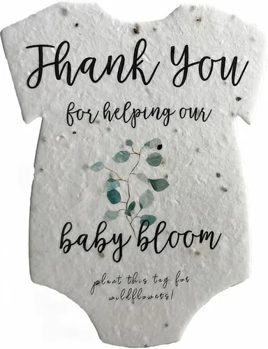 Body para bebé con forma de agradecimiento, papel de semillas de flores de 3 x 2 pulgadas, juego de 12 (verde)
