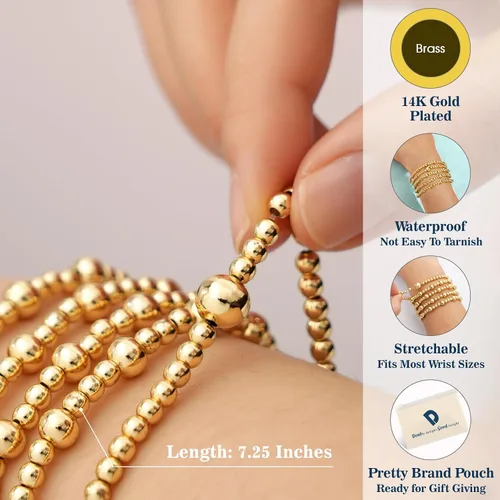 Miniatura 5 de doubgood Pulseras de oro para mujer, pulseras de cuentas de oro para mujer, pulsera de oro apilable, chapado en oro de 14 quilates, juego
