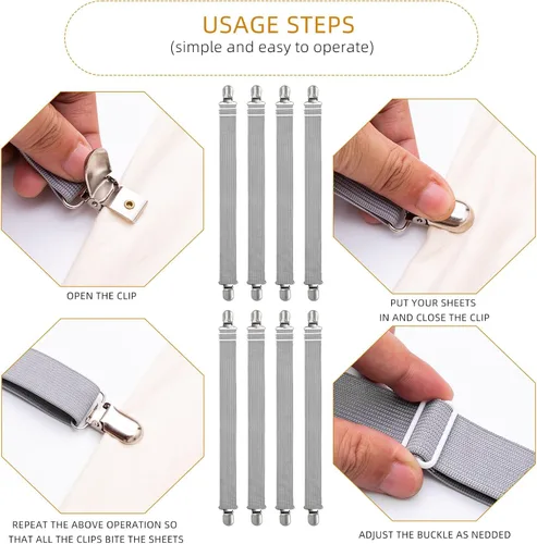 Miniatura 2 de 8 clips de correas ajustables para sábanas, soporte elástico para sujetar sábana de colchón y tirantes, agarradores para sujetar sábanas, colchones
