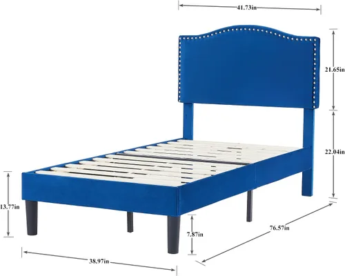 Miniatura 2 de VECELO Base de cama individual con cabecera tapizada, marco fuerte y soporte de listones de madera, fuerte capacidad de peso, antideslizante y sin