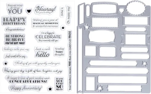 Miniatura 7 de Sucrain 2 troqueles de metal troquelados y sellos de silicona transparente, para hacer tarjetas, papel, manualidades, álbumes de recortes