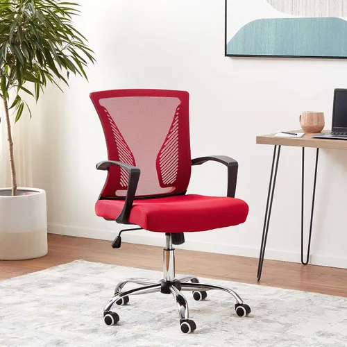 Miniatura 2 de Modern Home Zuna Silla de oficina con respaldo medio, respaldo ergonómico de malla con respaldo de malla (negro/rojo)
