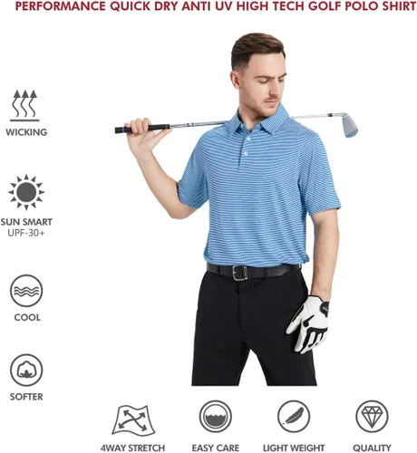 Miniatura 5 de Golf Shirts for Men Dry Fit Short Sleeve Print Performance Moisture Wicking Polo Shirt