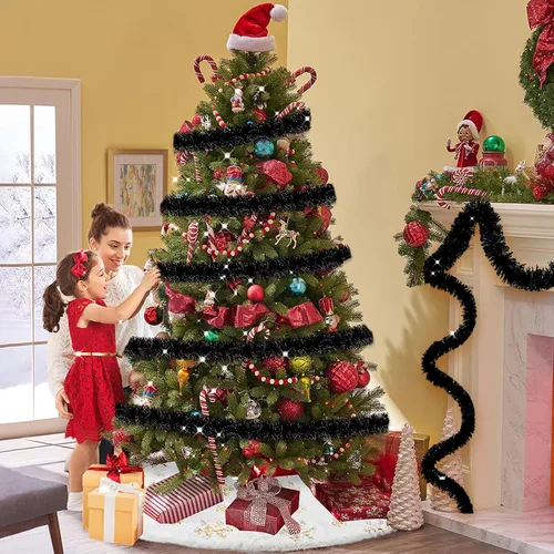 Miniatura 6 de Guirnalda de oropel de Navidad de 50 pies, telón de fondo de oropel metálico trenzado para colgar en la pared, para carrozas de desfile, carnaval