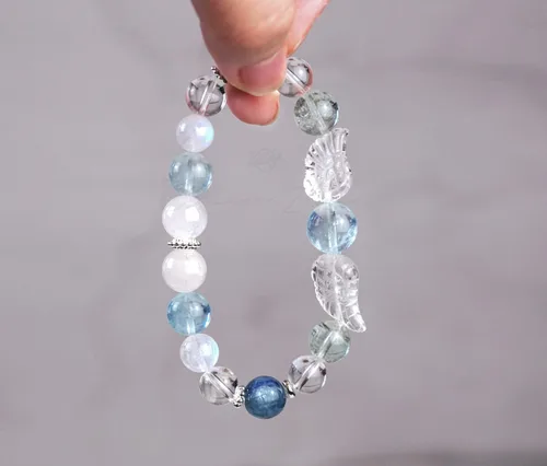 Miniatura 86 de Precious Gemstone Natural Crystal Healing Bracelet, Rutilated Quartz, Moonstone, Quartz Handmade Original Design Bracelet