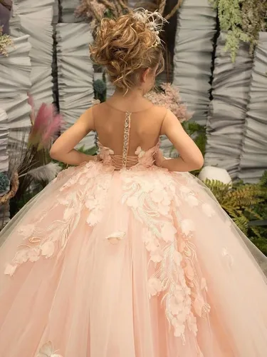 Miniatura 3 de Vestido de niña de las flores, con apliques de tul de mariposa 3D, vestidos de princesa para concursos de graduación, vestidos de fiesta para niñas