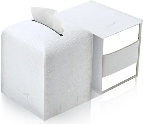 Miniatura 22 de Funda para caja de pañuelos 5 x 5 x 5 pulgadas de piel sintética, organizador cuadrado de caja de pañuelos en cubo para baño, encimera de tocador