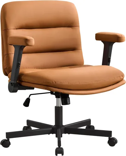 Miniatura 19 de Furniliving Criss Cross Office Chair with Adjustable Flip-up Arms, Premium Chenille Upholstered Cross Legged Chair, Ergonomic Swivel Desk Vanity