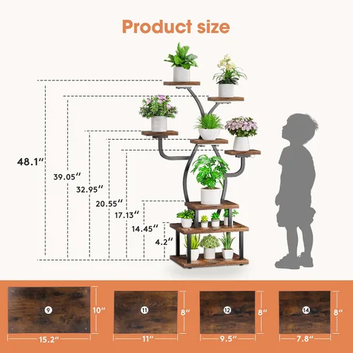 Miniatura 6 de Tovve Soporte para plantas de interior con luz de crecimiento, estante pequeño de 8 niveles de 48 pulgadas, soporte de esquina para plantas