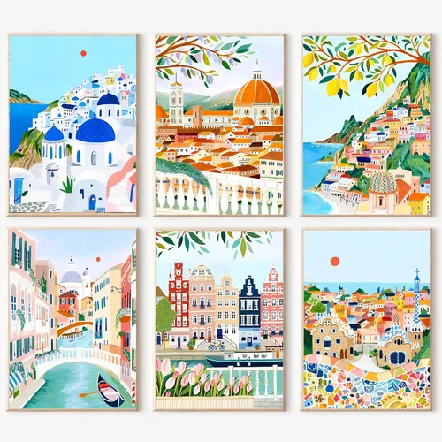 Miniatura 11 de cupmod Paquete de 6 kits de pintura por números para adultos principiantes, Número Boho Acrílico Fácil, DIY Números de Acuarela en Lienzo Sin Marco