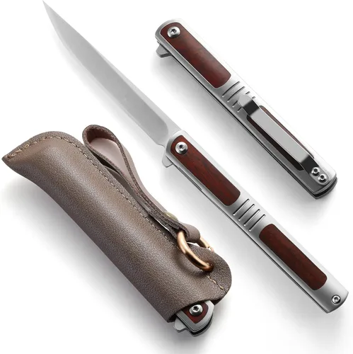 Miniatura 8 de ohmonlyhoo Cuchillo de bolsillo, cuchillo plegable de 3.5 pulgadas con mango G10 y hoja D2, cuchillo EDC con funda de nylon para hombres y mujeres