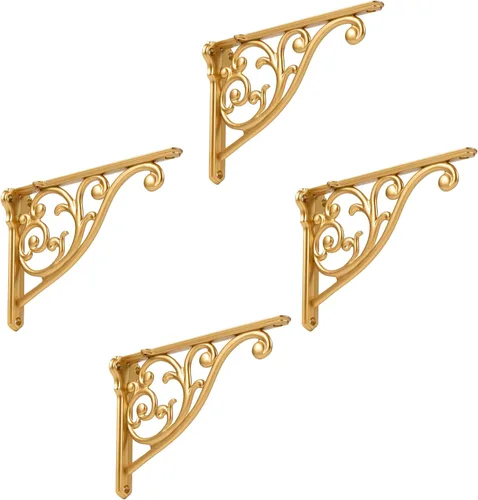 Miniatura 44 de Soportes de estante de 4 pulgadas, paquete de 4 soportes de pared de latón antiguo de alta resistencia, estantes decorativos de cocina victoriana