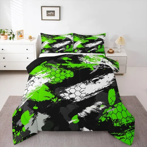 Miniatura 17 de Juego de edredón de camuflaje para niños, tamaño individual, para niños y niñas, juego de ropa de cama ligero con estampado de camuflaje militar