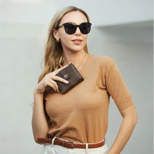 Miniatura 2 de Cartera RFID triple pequeña para mujer, 1 café., Compacto