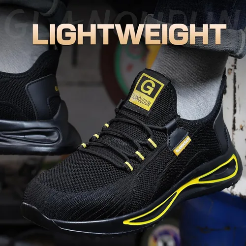 Miniatura 4 de GLANOUDUN Zapatos de punta de acero para hombre, zapatos de trabajo ligeros para hombres, zapatos de seguridad indestructibles para hombres, zapatos