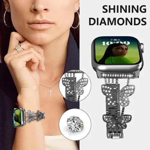 Miniatura 6 de Compatible con Apple Watch Band de 1.99, 1.77, 1.73, 1.65, 1.61, 1.57 y 1.49 pulgadas, pulsera elegante de metal brillante para mujer para iWatch