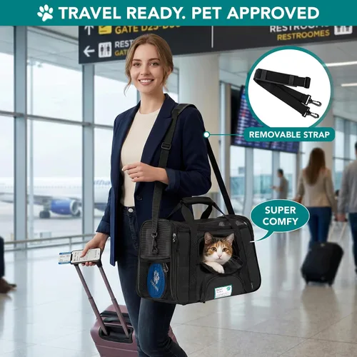 Miniatura 5 de PetAmi Transportador de mascotas aprobado por aerolíneas para gatos, transportador de perros de lados suaves para perros pequeños, suministros