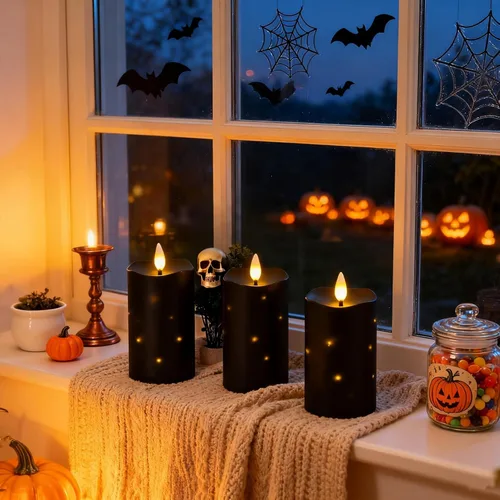 Miniatura 7 de Lezonic Velas Negras Sin Llama Impermeables para Exteriores con Control Remoto, 4 Piezas de Velas LED que Funcionan con Baterías con Llama