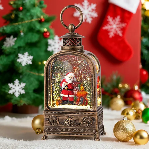 Miniatura 11 de Globo de nieve de Papá Noel de Navidad, linterna de globo de nieve musical con luces y temporizador de 6H, alimentado por batería y USB, globos