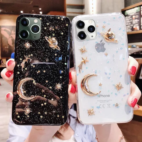 Miniatura 5 de Funda para Apple iPhone 11 Pro Max 3D Bling Planet Glitter con Space Sparkle Moon Star Universe Flexible Soft TPU Protección a prueba de golpes