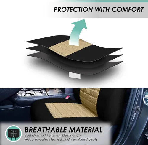Miniatura 3 de TLH - Fundas de asiento de tela de malla de aire 3D color beige, ajuste universal para coches, camiones, SUV - Solo para asientos delanteros