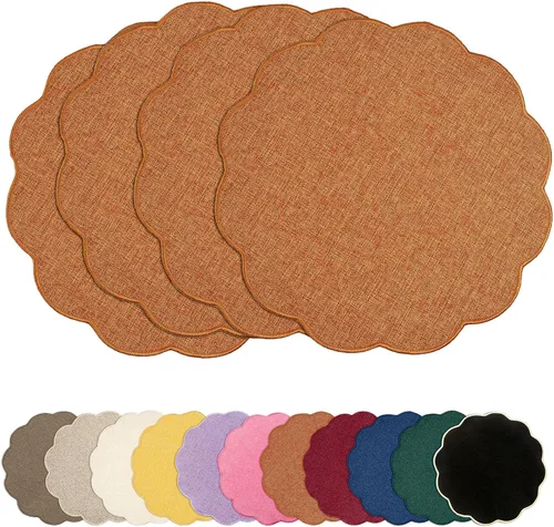 Miniatura 29 de AHHFSMEI Juego de 4 manteles individuales redondos de lino sintético, alfombrillas de mesa impermeables, resistentes al calor, antideslizantes y a