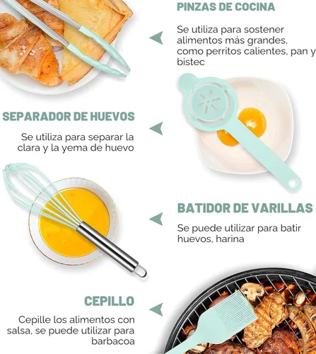 Miniatura 6 de Juego de utensilios de cocina, 12 piezas de utensilios de cocina de silicona (apto para lavavajillas), juego de espátulas resistentes al calor a 392