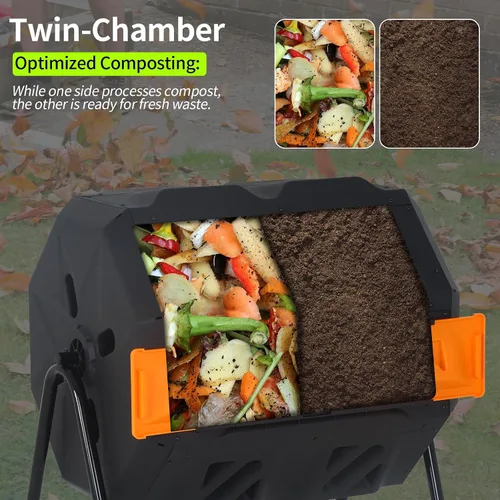 Miniatura 3 de Contenedor de compostaje para exteriores de 43 galones, compostador de doble cámara, contenedor de compostaje resistente para jardín, cocina, patio
