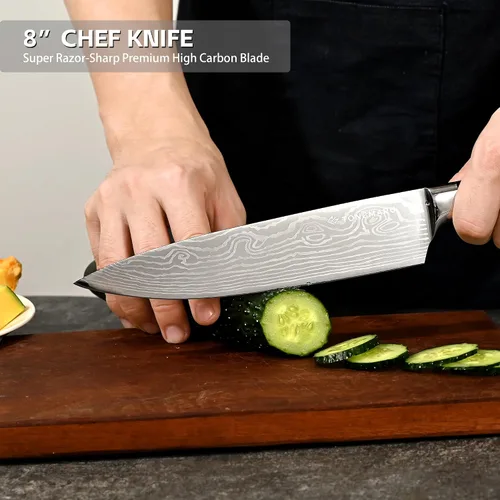 Miniatura 4 de Juego de cuchillos de chef de cocina profesional, Razor Sharp de acero alemán de alto carbono, 3 piezas, mango ergonómico de madera de Pakkawood